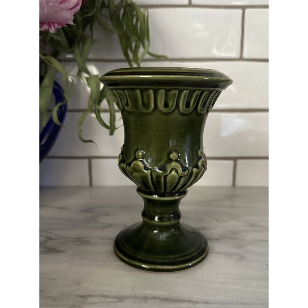 Vintage Estée Lauder Green Majolica Ceramic Candle Holder Planter Or Urn 5.75"